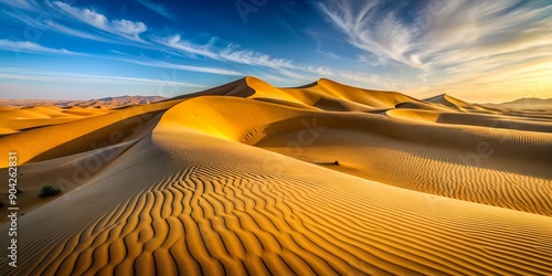 Golden Sandy Dunes Stretching Out AI-Created Content, landscape, arid, sand, winding