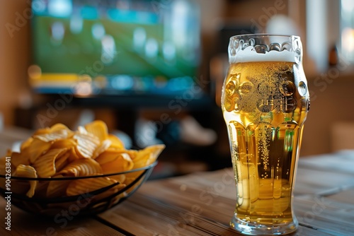 At home, watching a football game on TV with a glass of beer and a bowl of chips, Generative AI.