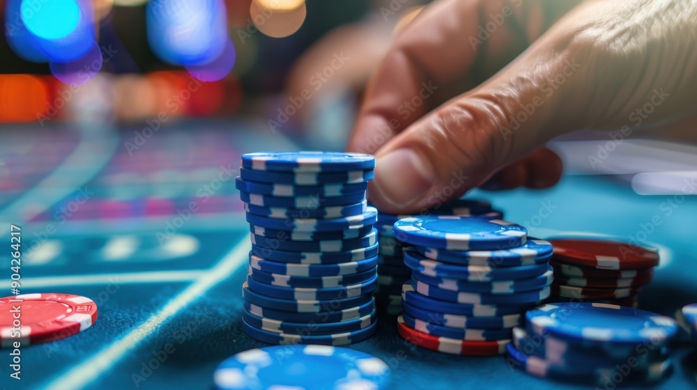 The hand stacking poker chips The hand stacking poker chips