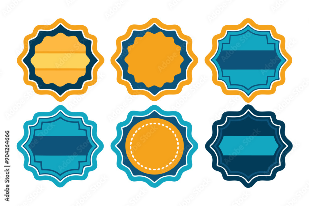 Six Colorful Star-Shaped Design Elements with Blank Spaces