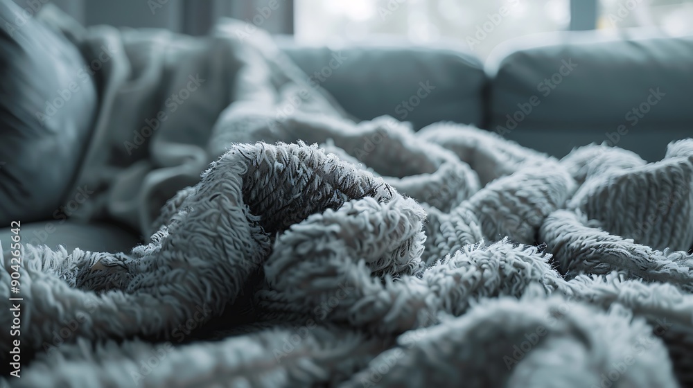 Detailed view of a blanket in cold at home Detailed view of a blanket in cold at home
