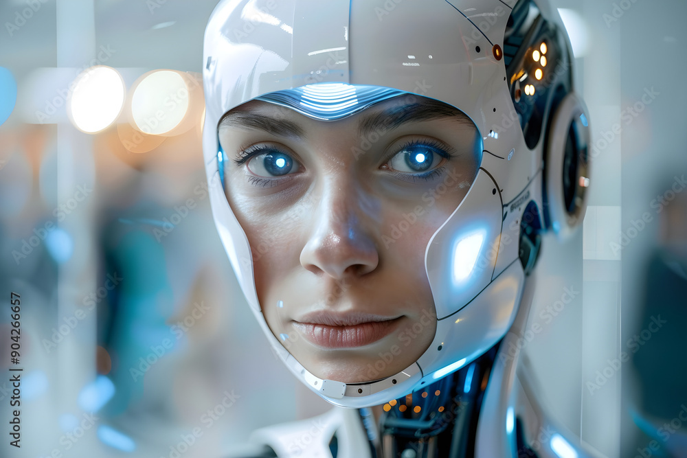 futuristic humanoid robot, advanced AI technology, close-up portrait, intricate details, soft glowing elements, digital aesthetics, human-like features, emotion conveyed,... futuristic humanoid robot, advanced AI technology, close-up portrait, intricate details, soft glowing elements, digital aesthetics, human-like features, emotion conveyed,...