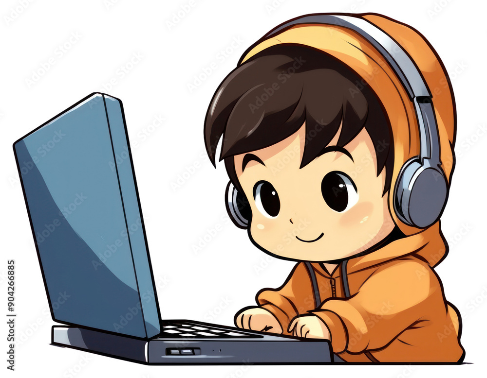 PNG Isolated a baby boy gamer playing computer game on his computer cartoon laptop portability. PNG Isolated a baby boy gamer playing computer game on his computer cartoon laptop portability.