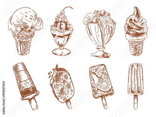 Set of isolated ice cream sketch. Ice-cream