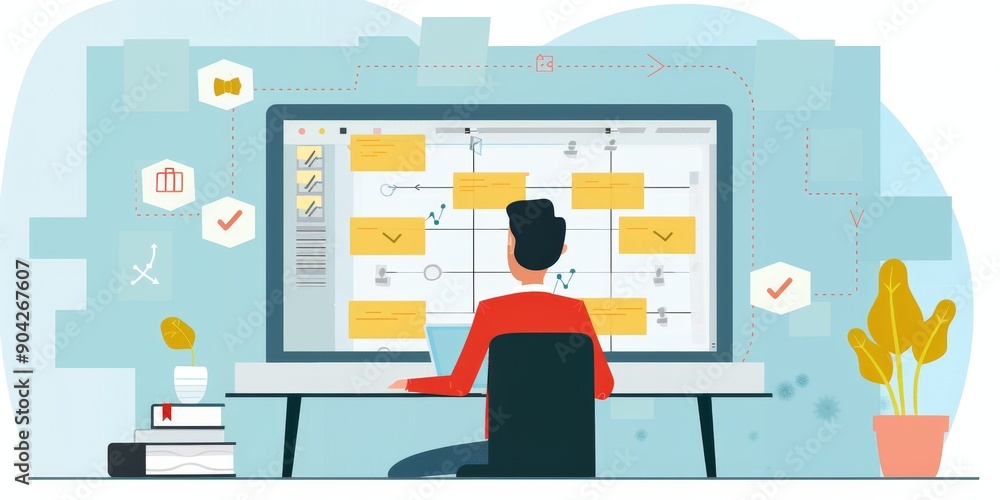 A project manager coordinating tasks and deadlines on a laptop, using project management software to ensure team productivity A project manager coordinating tasks and deadlines on a laptop, using project management software to ensure team productivity