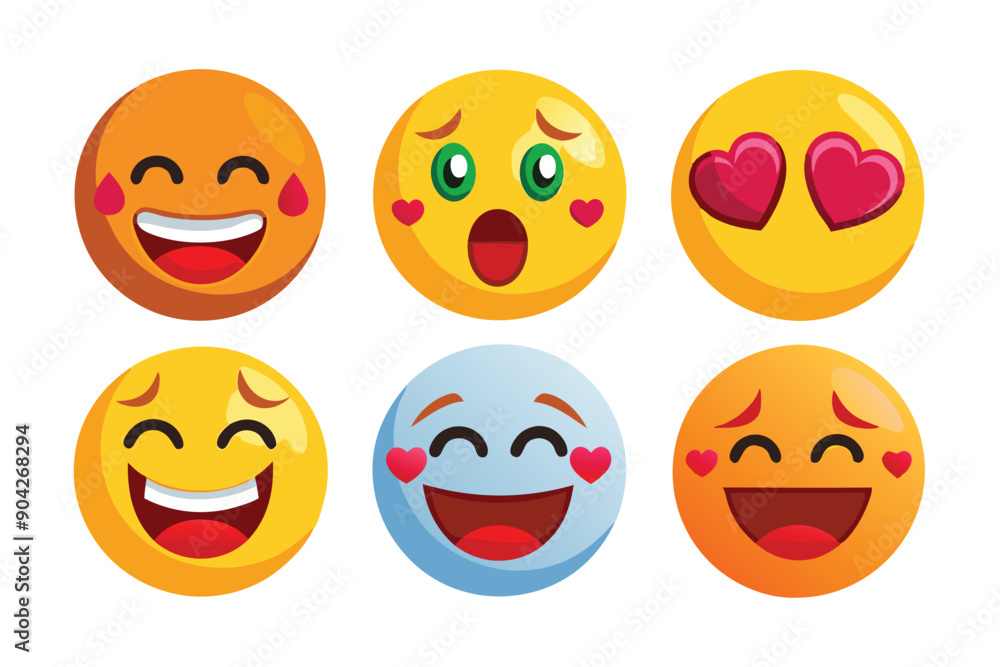 A Collection of Six Cartoon Emojis with Different Expressions A Collection of Six Cartoon Emojis with Different Expressions