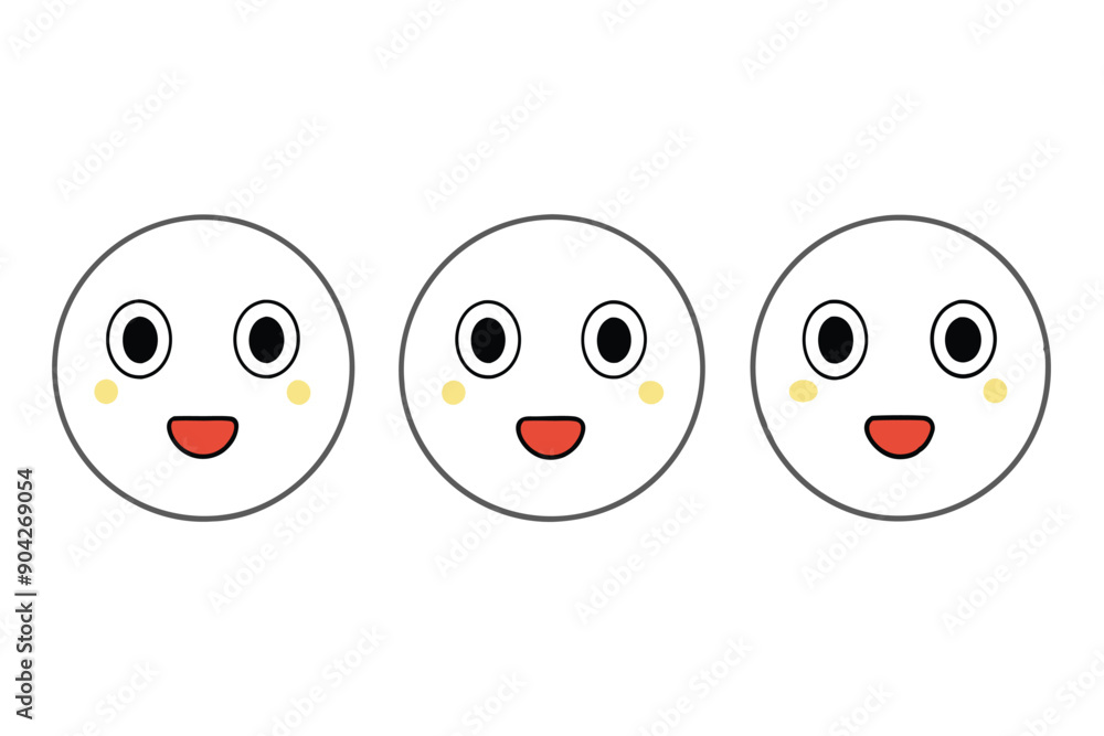 Three cartoon faces with black eyes, red mouths and yellow spots Three cartoon faces with black eyes, red mouths and yellow spots