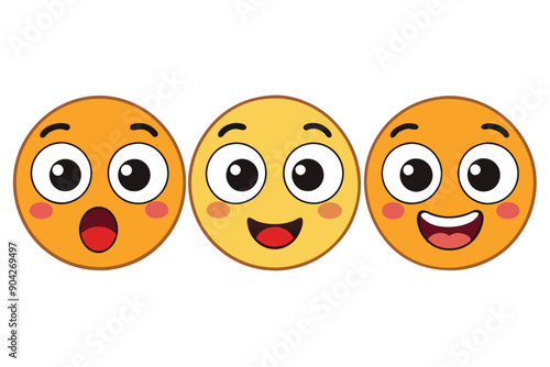 Three cartoon faces with different expressions