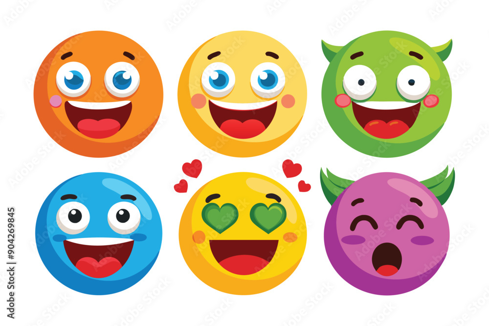 Six Colorful Emojis with Different Facial Expressions Six Colorful Emojis with Different Facial Expressions