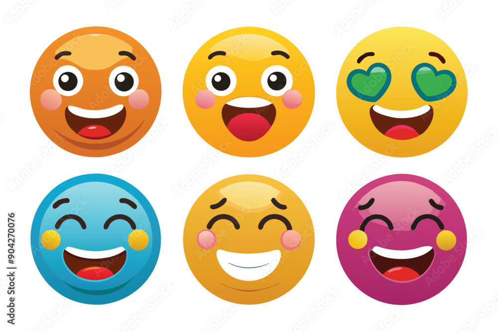 Six Colorful Emojis with Various Facial Expressions Six Colorful Emojis with Various Facial Expressions