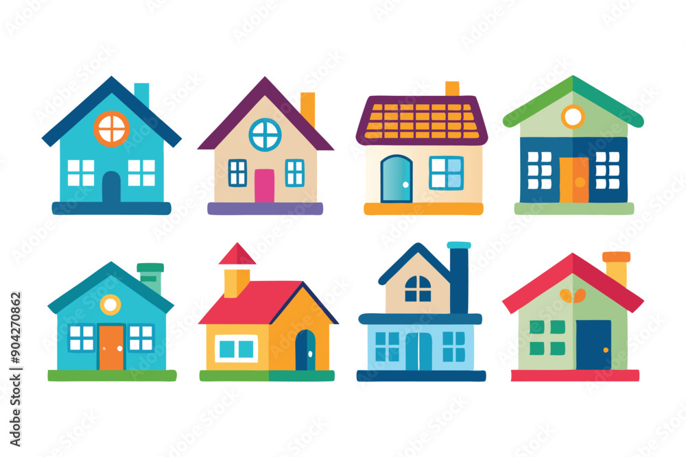 Fototapeta premium Collection of Colorful Cartoon House Icons