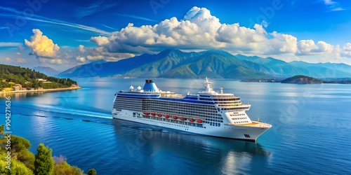 Norwegian cruise line cruise ship Norwegian Escape  international waters during the route between Albania and corfu island Greec