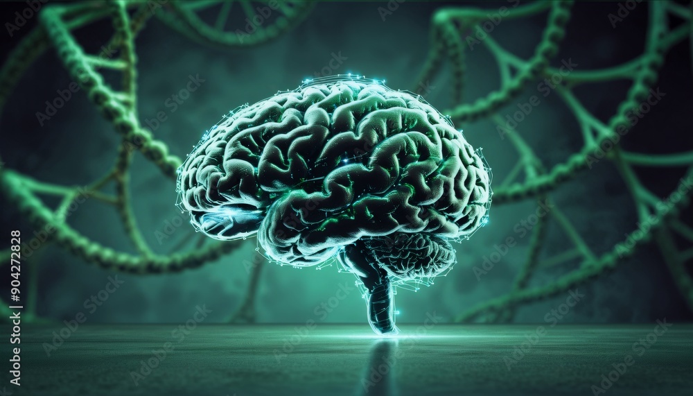 a sleek logo depicting a brain intertwined with a DNA strand, designed in deep green and blue tones, symbolizing the fusion of life sciences and technology, a sleek logo depicting a brain intertwined with a DNA strand, designed in deep green and blue tones, symbolizing the fusion of life sciences and technology,