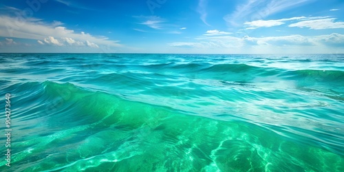 Turquoise ocean surface undulates with gentle waves, surrounded by haze of emerald green AI-Generated Content