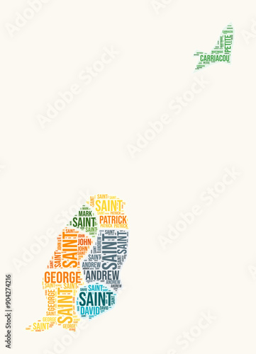 Grenada regions word cloud. Country logo design. Regions typography style vector image. Grenada colored text cloud. Awesome vector illustration.