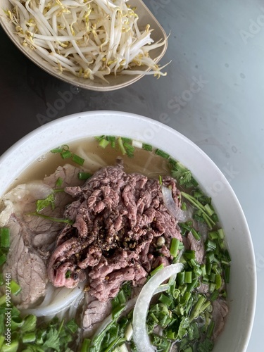 Vietnamese Pho Bo bowl, traditional food on every street