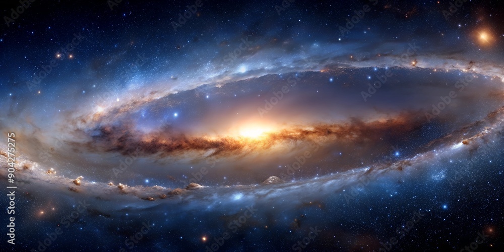 Fototapeta premium Breathtaking panorama of a galaxy s core with star clusters and nebulas Generative By AI