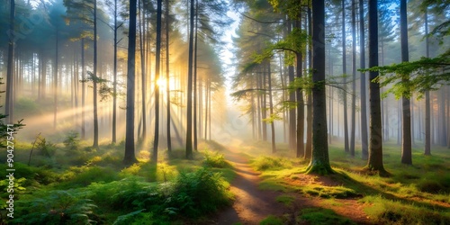 magical misty morning in the forest AI-Created Content