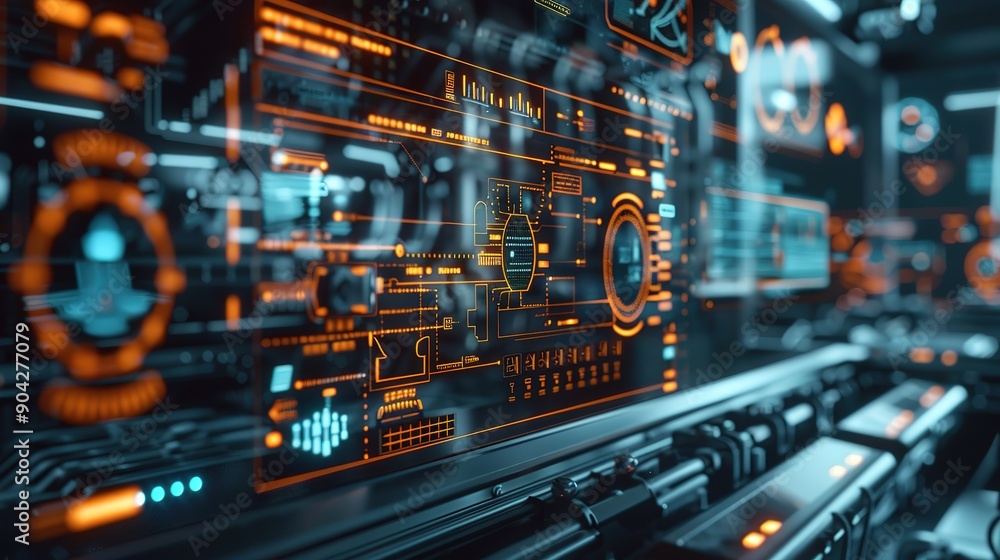 Automation system structure on virtual screen. Smart manufacturing technology and internet of things concept. Automation system structure on virtual screen. Smart manufacturing technology and internet of things concept.