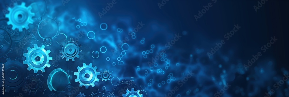 gears and cogs Abstract background, dark blue banner for web design