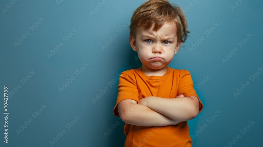 Mad male kid, angry little boy standing with his arms crossed, and looking at the camera with upset face expression. Unhappy todler Mad male kid, angry little boy standing with his arms crossed, and looking at the camera with upset face expression. Unhappy todler