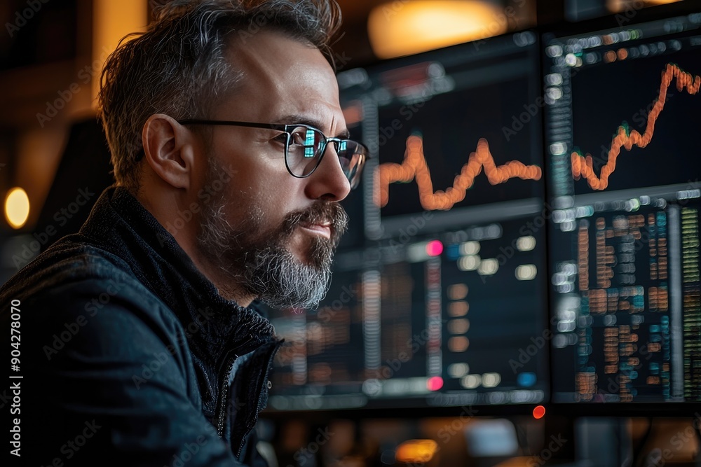 Professional Trader at Work in a Modern Office Professional Trader at Work in a Modern Office