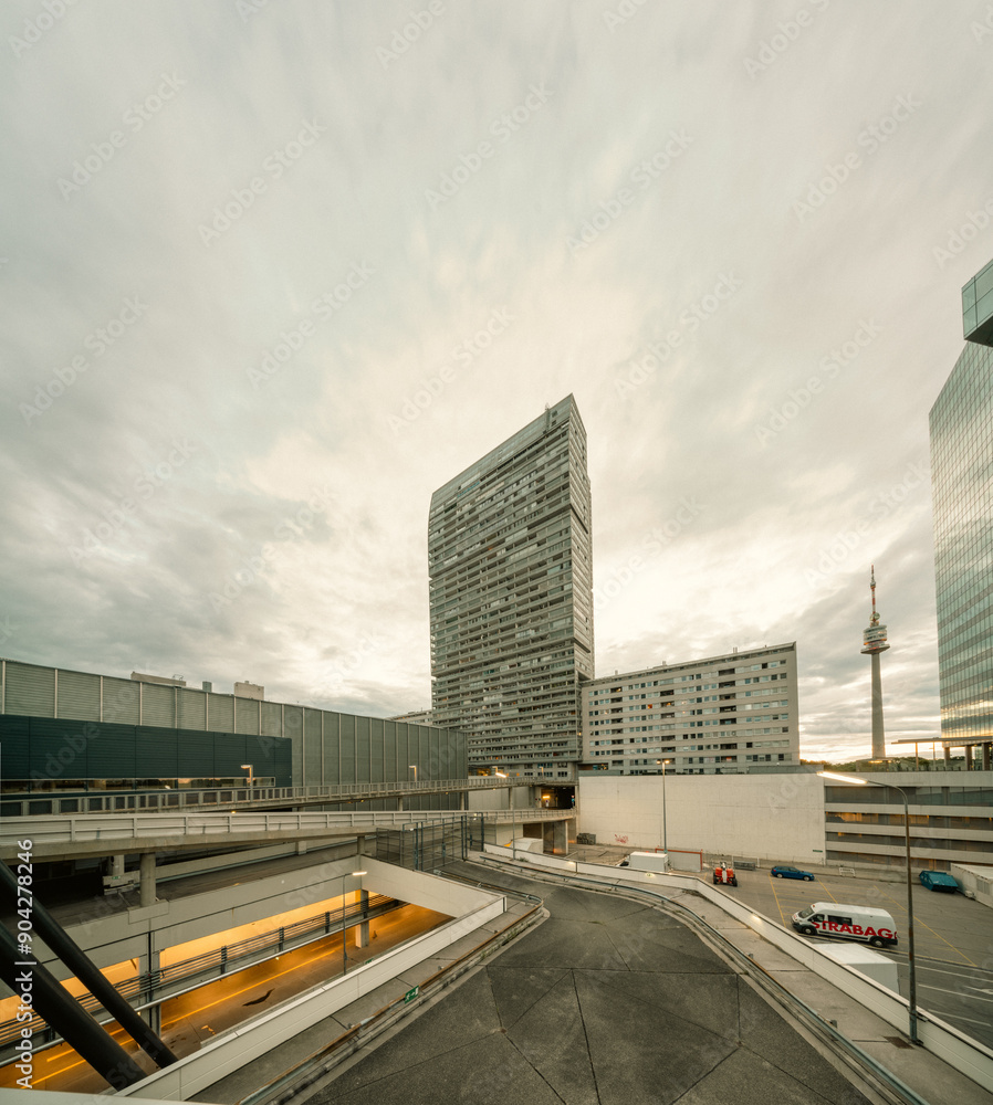 Vienna Donau City at night and blue hour
