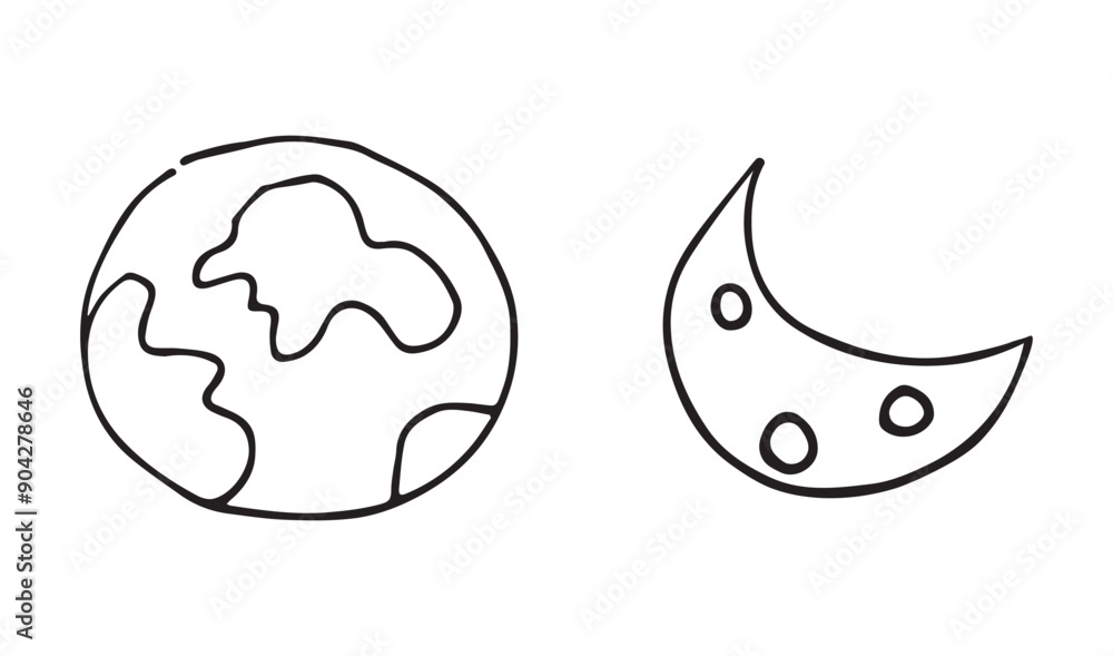 Doodle illustration of the Earth and the moon. Doodle illustration of the Earth and the moon.