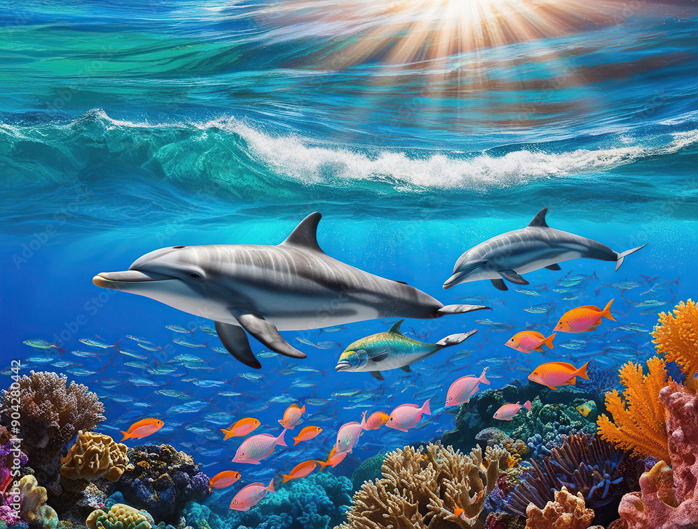 Fototapeta shark and diver