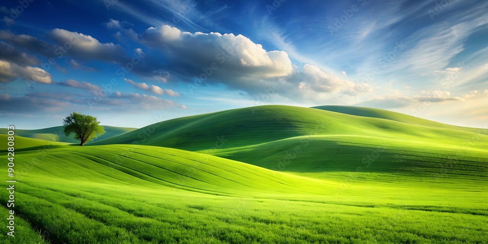 Rolling green hill with lush grass and vast open space Generative By AI, grass hill, landscape, panoramic Rolling green hill with lush grass and vast open space Generative By AI, grass hill, landscape, panoramic