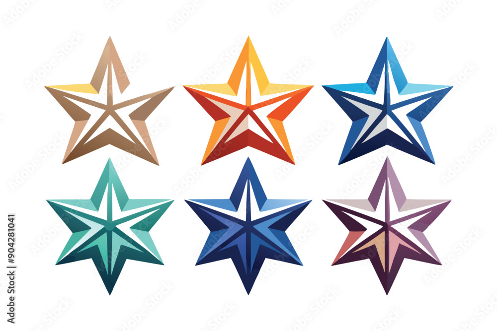 Six Colorful Geometric Stars Arranged in Two Rows Six Colorful Geometric Stars Arranged in Two Rows