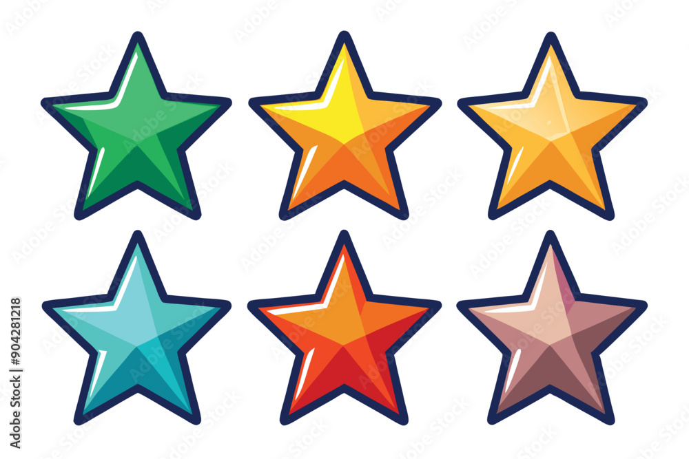 Six Colorful Cartoon Stars with Black Outlines Six Colorful Cartoon Stars with Black Outlines