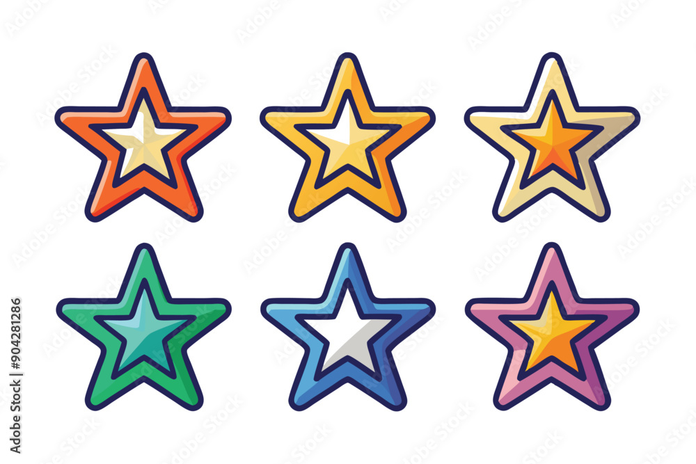 Six Colorful Stars with Dark Blue Outlines Six Colorful Stars with Dark Blue Outlines