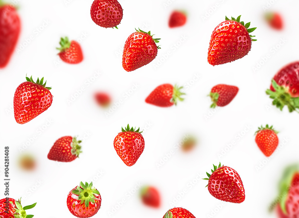 Slices of falling Strawberry berries isolated on white background, full depth of field. Strawberry berries. Freshness. Slices of falling Strawberry berries isolated on white background, full depth of field. Strawberry berries. Freshness.