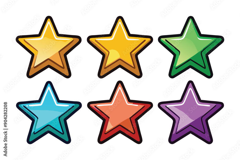 Six Cartoon Stars in Different Colors with Black Outlines Six Cartoon Stars in Different Colors with Black Outlines