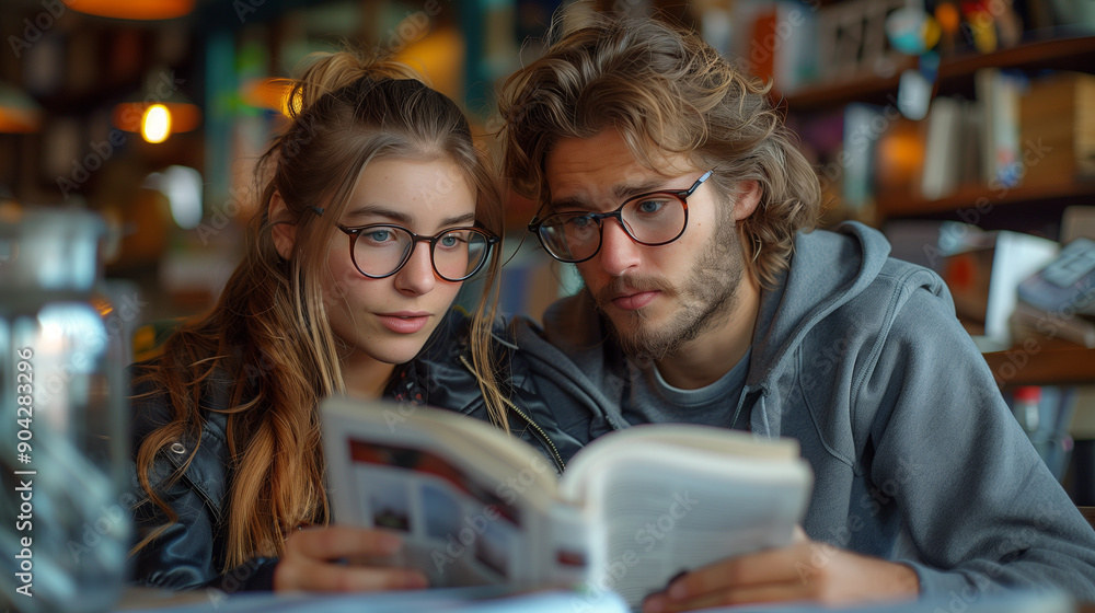 Lovely Couple of University Students Reading a Book and Doing Research in Campus Public Library, Academic Study, Education, Knowledge, Learning, College Life, Romantic Moment, Youth and Study Lovely Couple of University Students Reading a Book and Doing Research in Campus Public Library, Academic Study, Education, Knowledge, Learning, College Life, Romantic Moment, Youth and Study