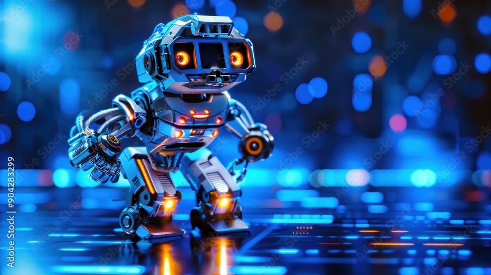 Miniature robot with blue background Miniature robot with blue background