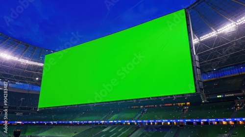 Green screen blank display panel monitor billboard big football stadium background wallpaper AI generated image photo