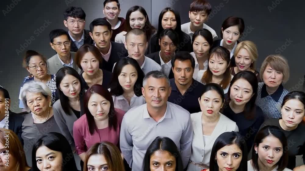 Group of Asian people serious face Group of Asian people serious face