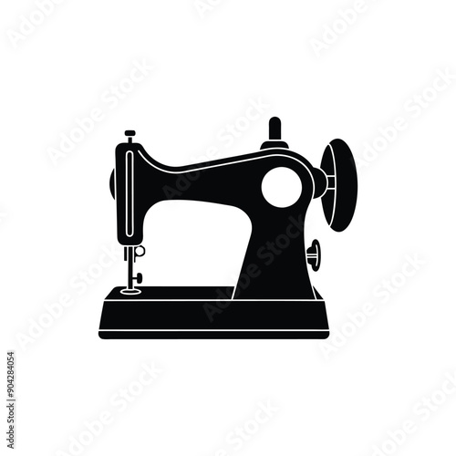 Black silhouette sewing machine isolated vector illustration.