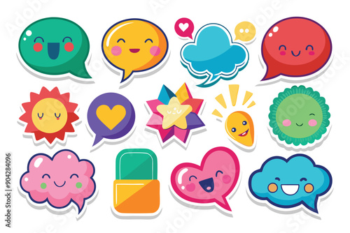 Colorful Cartoon Speech Bubbles with Happy Faces