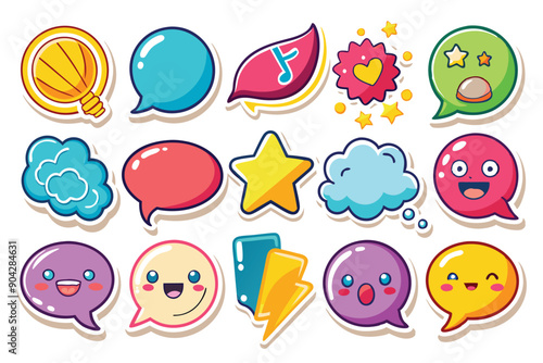 Colorful Cartoon Speech Bubbles with Various Emojis and Symbols