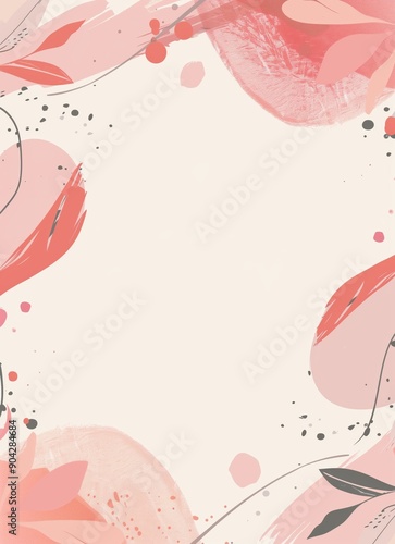 Pastel Abstract Frame with Simple Shapes and Floral Elements in Soft Pink and Cream Colors