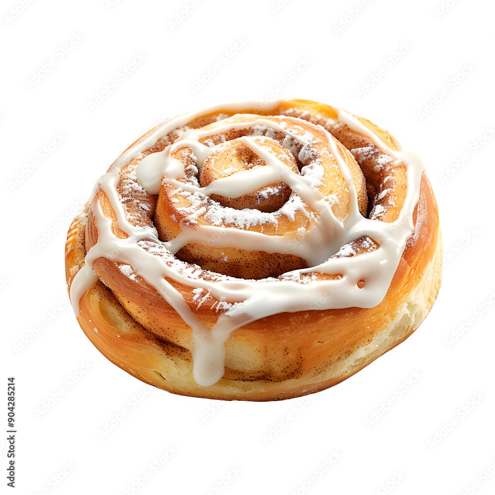 Fototapeta premium Delectable cinnamon roll with icing on transparent background
