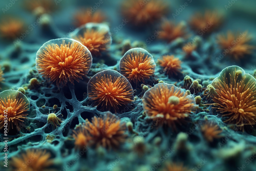 mushroom mycelium under the microscope , mushroom spores mold fungi in the laboratory mushroom mycelium under the microscope , mushroom spores mold fungi in the laboratory