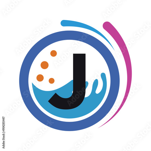 Initial laundry Logo combine with letter J vector template