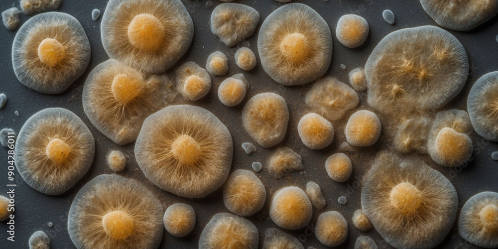 mushroom mycelium under the microscope , mushroom spores mold fungi in the laboratory mushroom mycelium under the microscope , mushroom spores mold fungi in the laboratory
