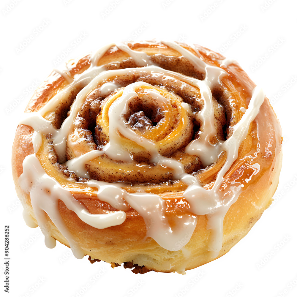 Fototapeta premium Fresh cinnamon roll with icing on transparent background