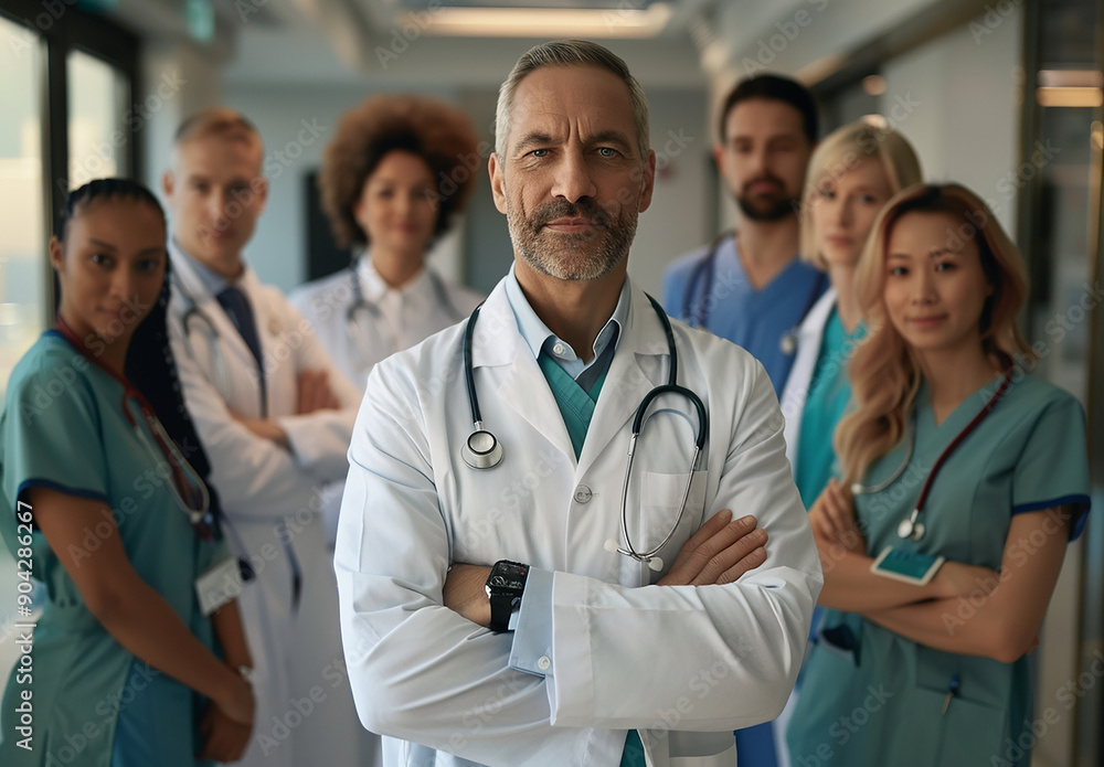 Fototapeta premium Team of Smiling Medical Professionals with Clipboards