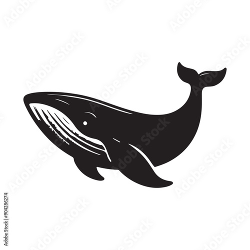 A blue whale silhouette vector art style illustration with white background